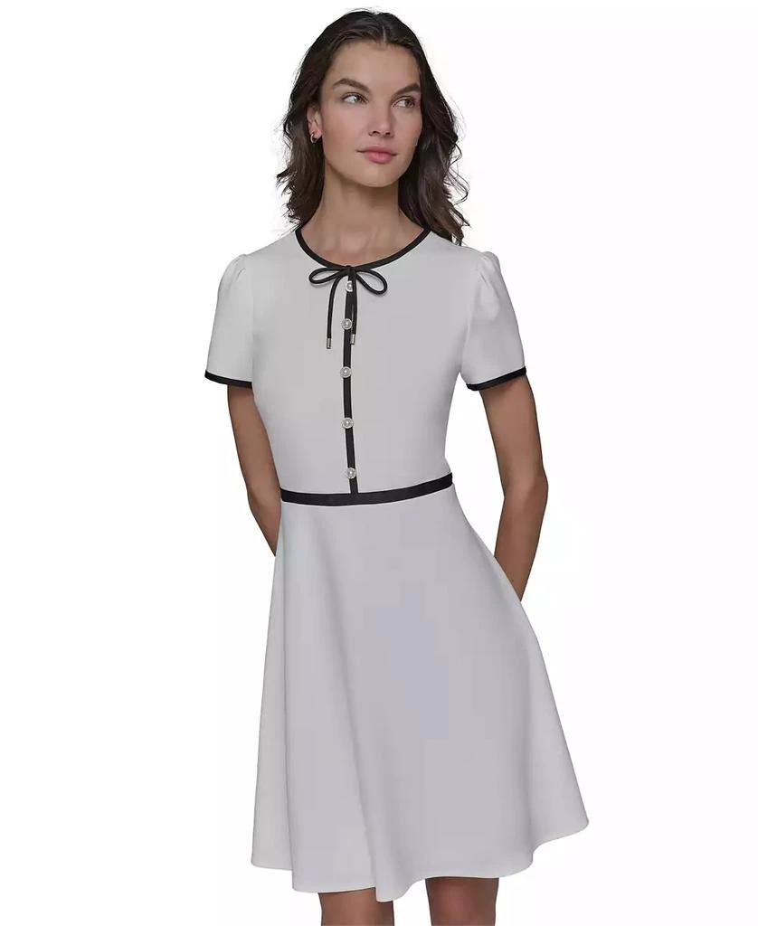 Karl Lagerfeld Paris Women's Beaded-Button Contrast-Trim Dress 1