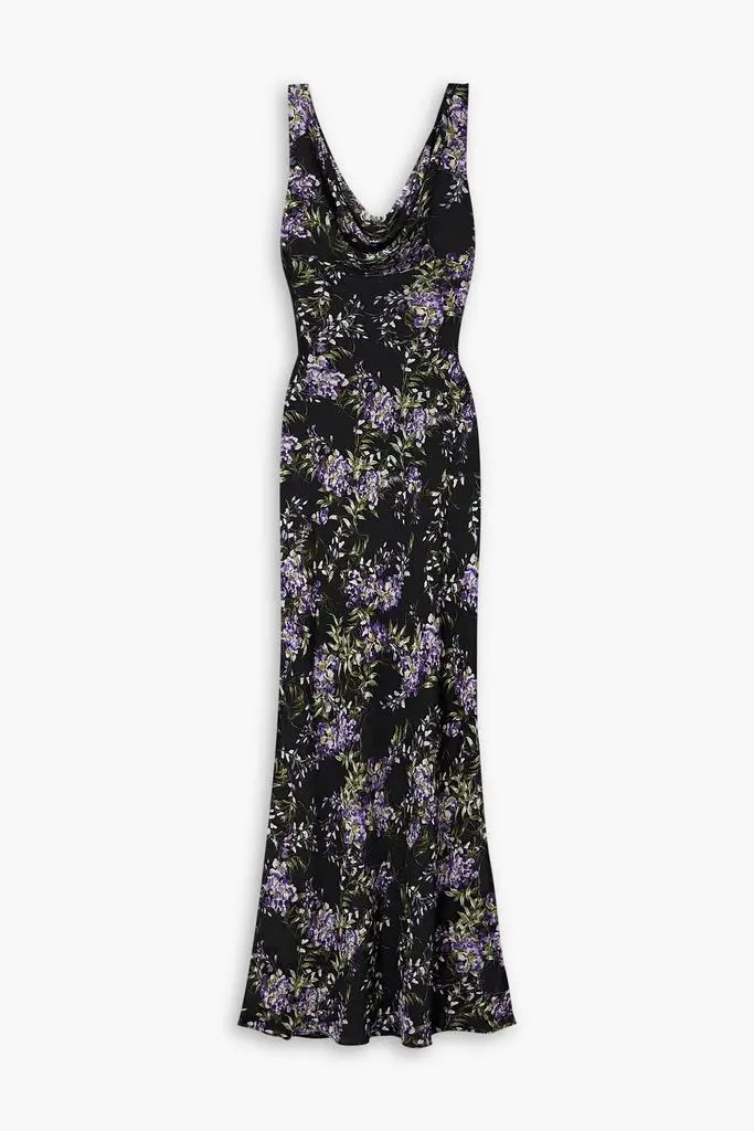 Norma Kamali Draped floral-print chiffon gown