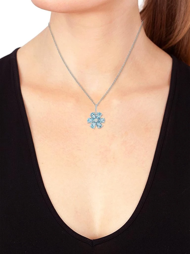 Saks Fifth Avenue Collection 14K White Gold, Aquamarine 
0.03 TCW Diamond Flower Pendant Necklace 2