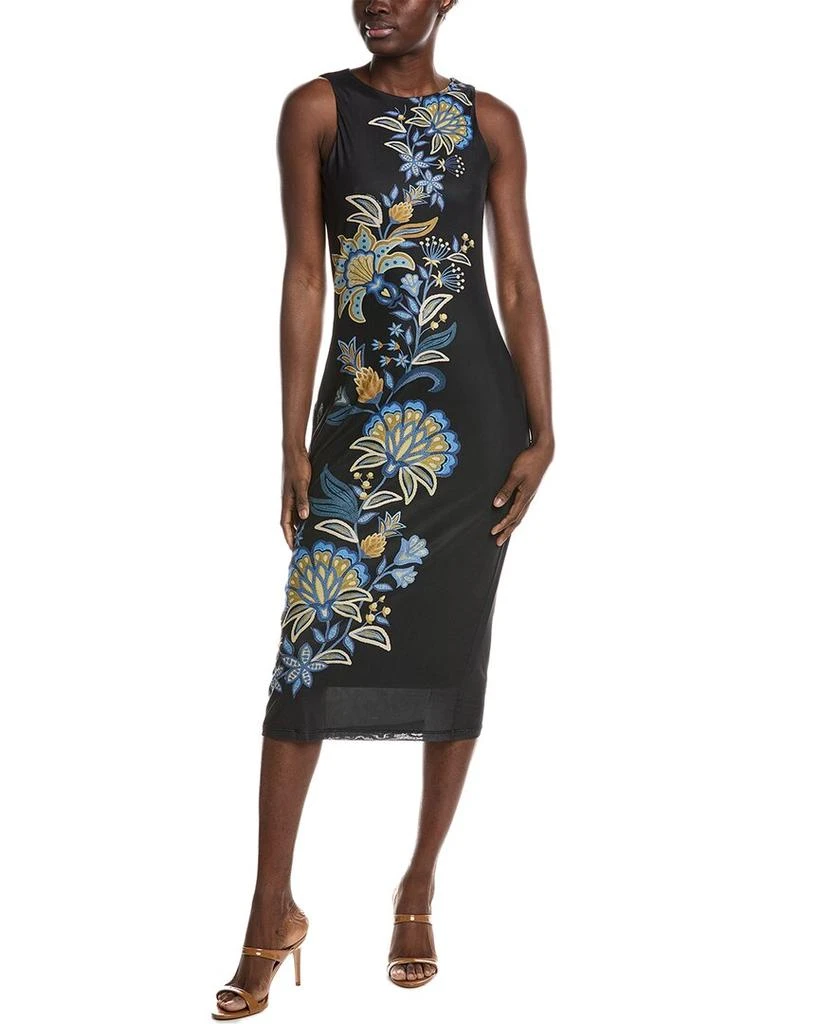 Farm Rio Stitched Garden Black Tulle Midi Dress 1