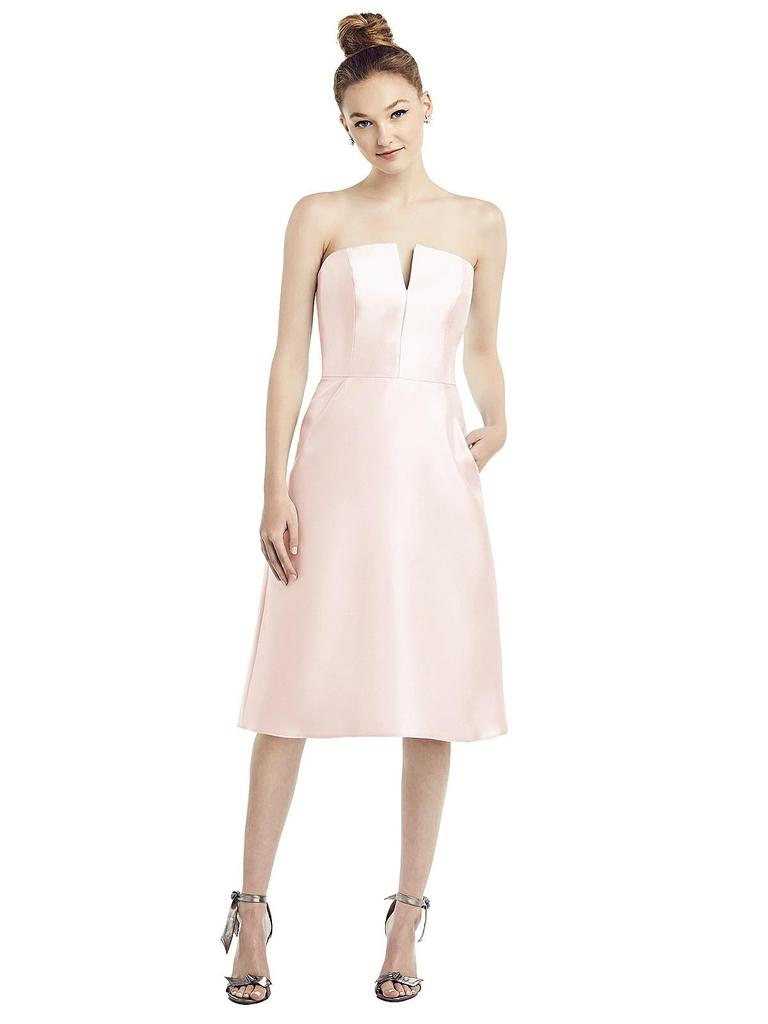 Alfred Sung Strapless Notch Satin Cocktail Dress with Pockets