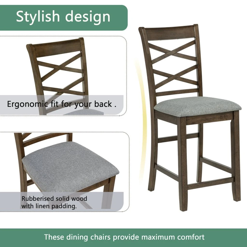 Streamdale Furniture Streamdale 5-Piece Counter Height Dining Table Set with 4 Chairs, Walnut 6