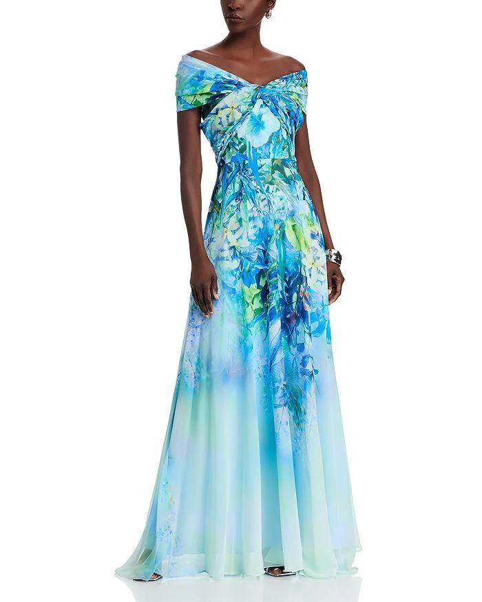 Shop Chiffon Criss Cross Off-the-Shoulder Leaf Print Gown on Sale at  BeyondStyle  Get 40% Off Chiffon Criss Cross Off-the-Shoulder Leaf Print  Gown with Limited-Time Flash Deals, Exclusive Discounts, and Special Offers.