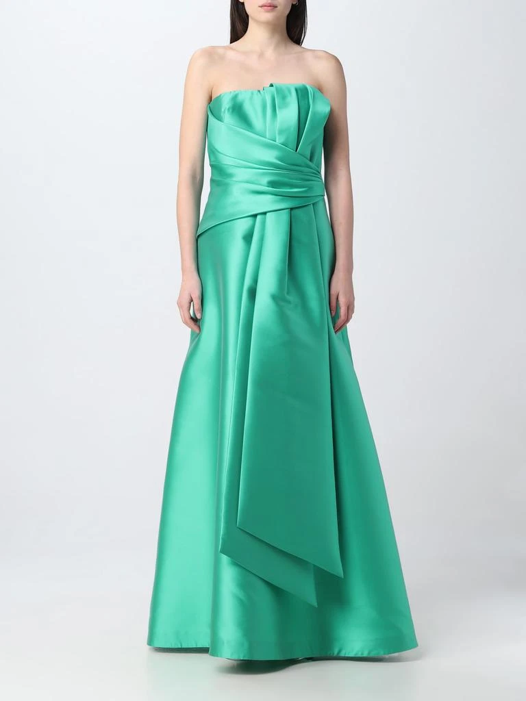 slim fit dress slacks Long silk gown with metallic embroidery