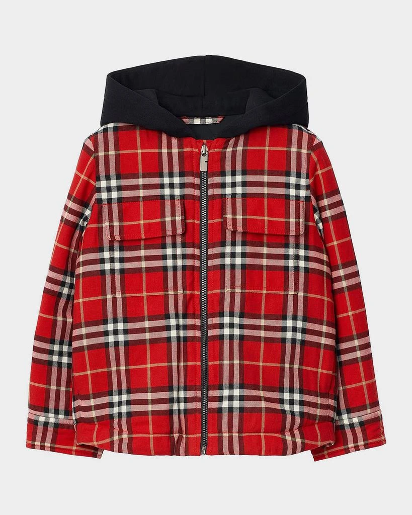 Burberry Boy
s Check Cotton Hooded Jacket, Size 3-14