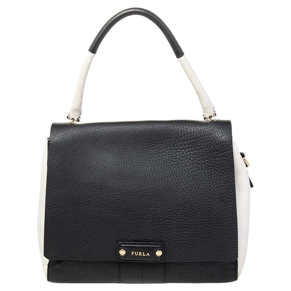 Furla Furla Black/White Leather Flap Top Handle Bag 1
