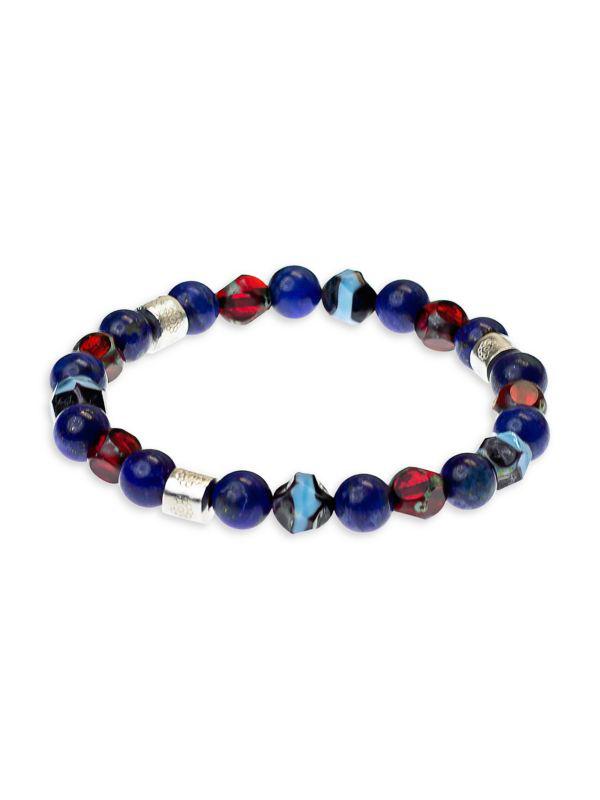 Jean Claude Sterling Silver, Bohemian Crystal, Lapis & Bead Stretch Bracelet