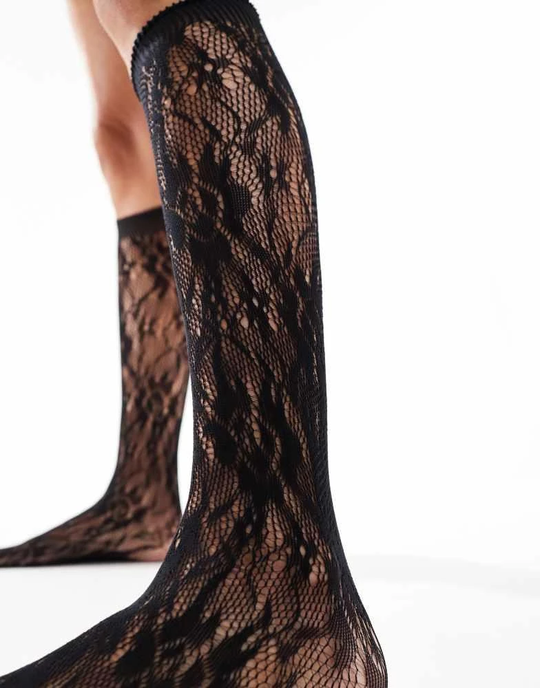 ASOS ASOS DESIGN knee high socks in black lace 2