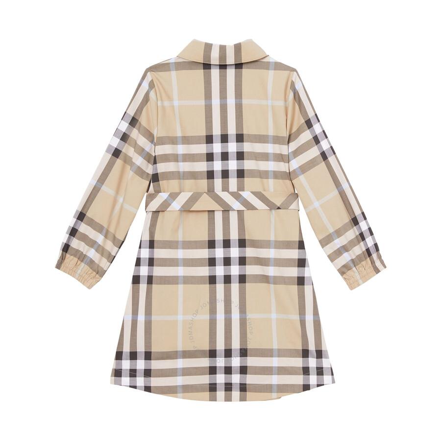Burberry Girls Pale Sand Check Tie-Waist Shirt Dress