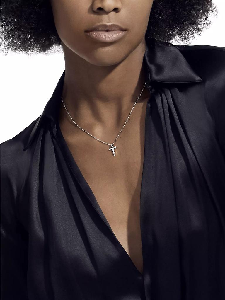 De Beers Classic Diamond & 18K White Gold Cross Pendant Necklace