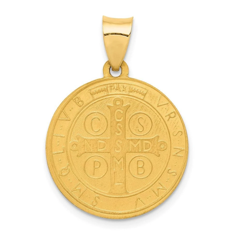 Diamond2Deal 14k Yellow Gold Polished and Satin St Benedict Hollow Medal Pendant 3