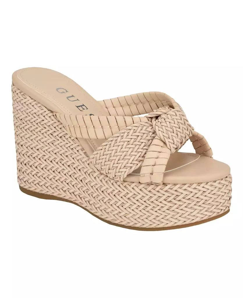 GUESS Women's Eveh Knotted Jute Wrapped Platform Wedge Sandals 1