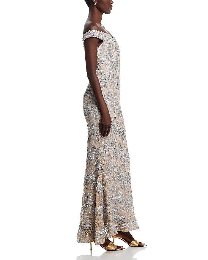 AQUA Off-the-Shoulder Embellished Lace Gown - Exclusive 4