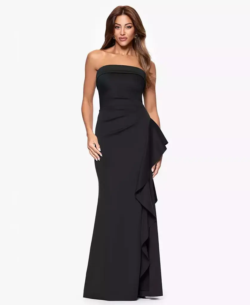XSCAPE Petite Strapless Ruffle Sheath Gown
