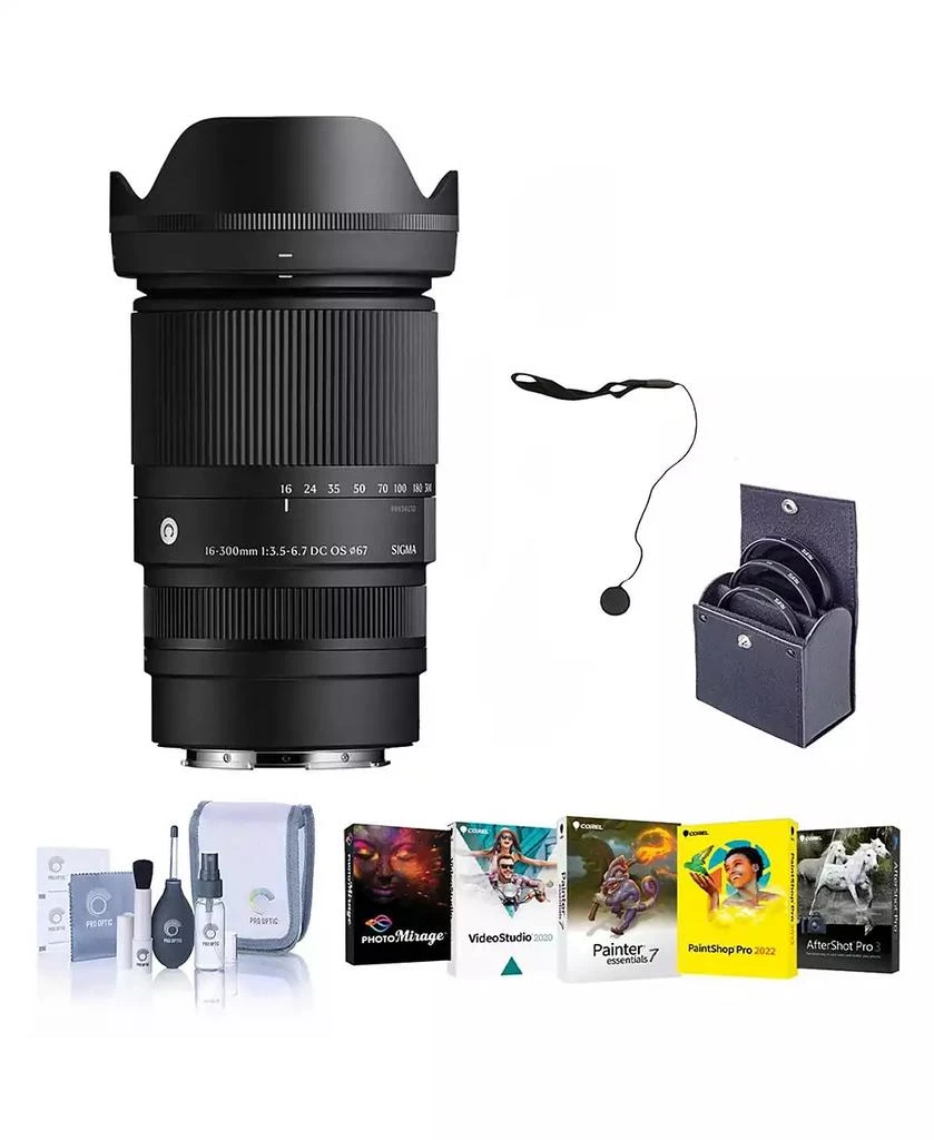 Sigma Beauty 16-300mm f/3.5-6.7 DC OS Contemporary Lens for Sony E, Bundle with 67mm Filter Kit, PC Software Kit, Cap Keeper and Cleaning Kit