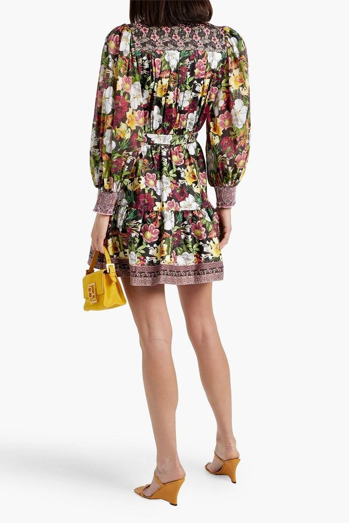 Alice + Olivia Tiffie shirred floral-print cotton-blend poplin mini shirt dress 3