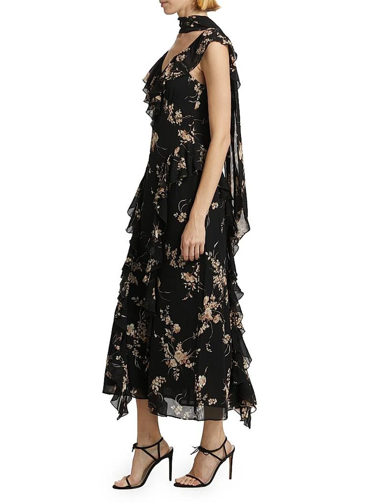 chinese dress ladies Elegant Floral Print Soft Fox Georgette Maxi Dress with Balloon Sleeve
