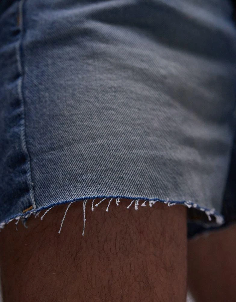 Topman Topman micro denim short with raw hem in light blue wash 4