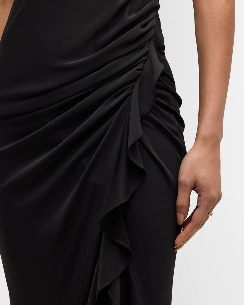 Cinq a Sept Antonia Sleeveless Draped Mock-Neck Ruffle Slit Midi Dress 5