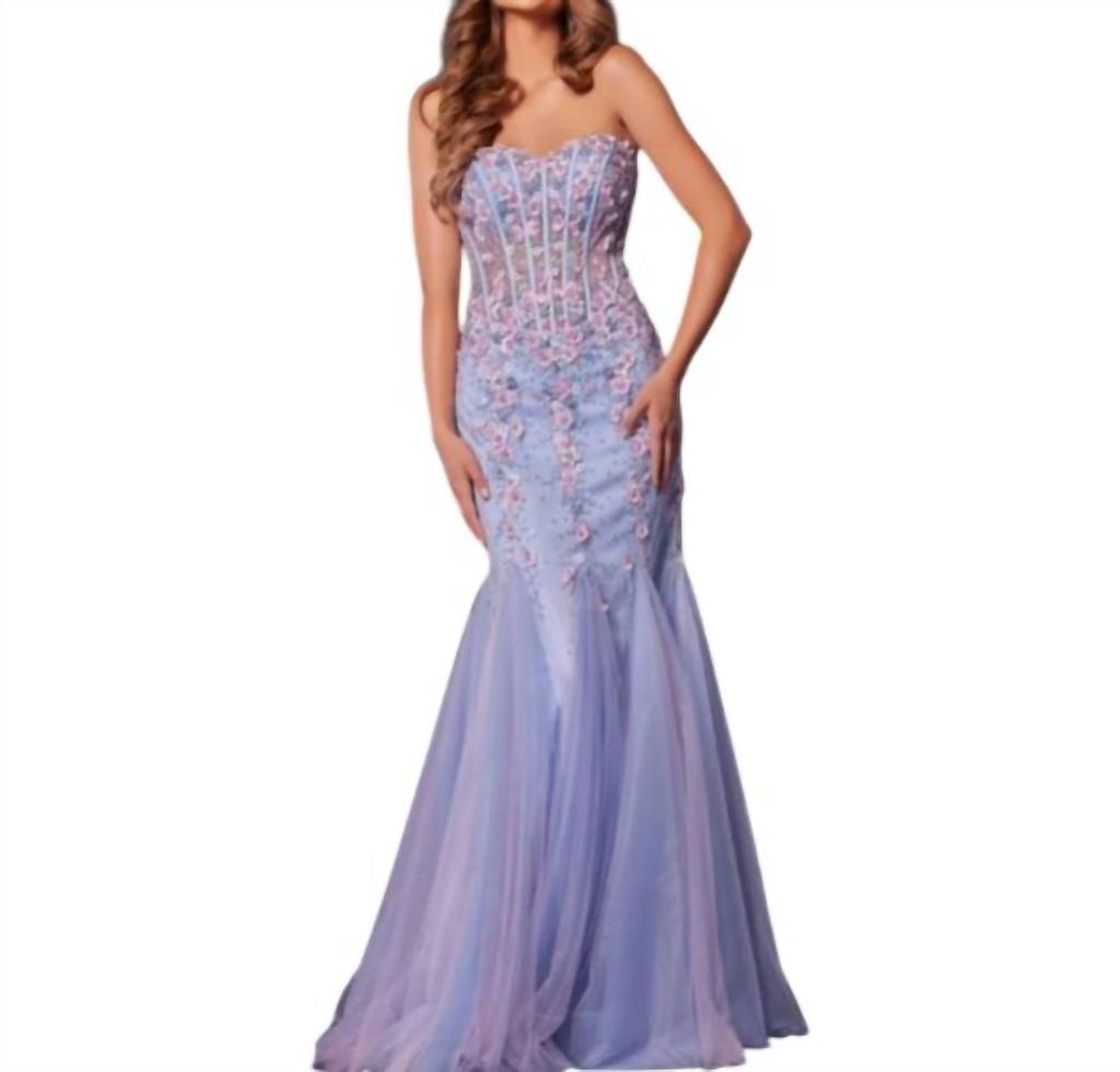 Jovani Jovani - Floral Embellished Corset Prom Dress