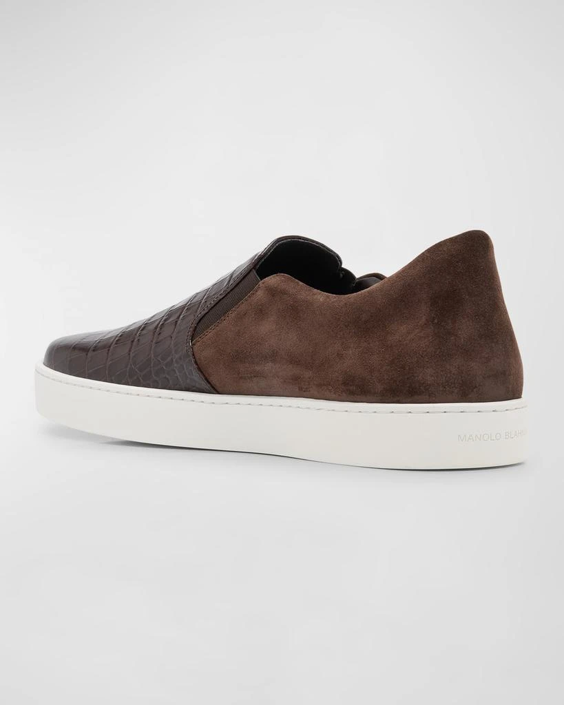 Manolo Blahnik Men's Nadores Croc-Effect Slip-On Sneakers 4