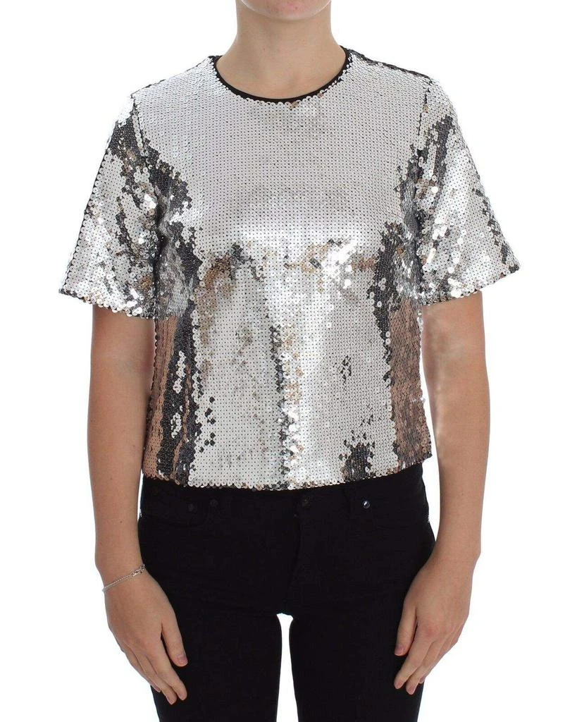 Dolce & Gabbana Dolce & Gabbana Silver Sequined Crewneck Blouse T-shirt Top 1