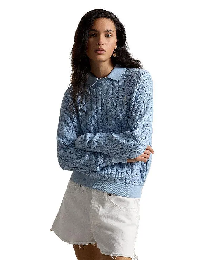 Ralph Lauren Cable Knit Cotton Polo Collar Sweater