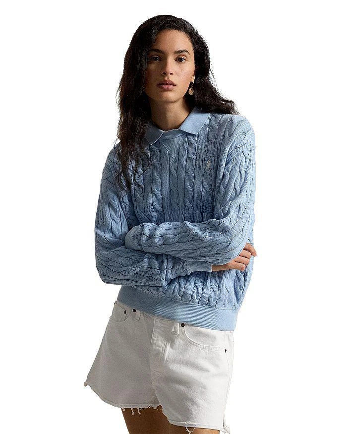 Ralph Lauren Cable Knit Cotton Polo Collar Sweater