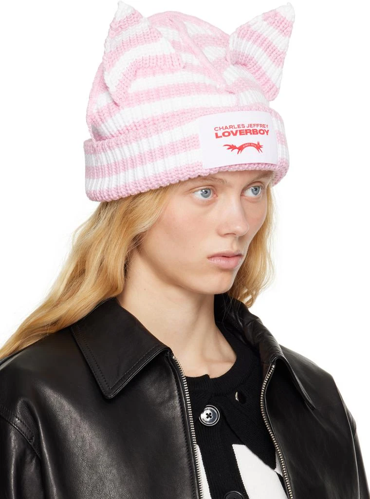 Charles Jeffrey Loverboy SSENSE Exclusive Pink & White Chunky Ears Beanie 2