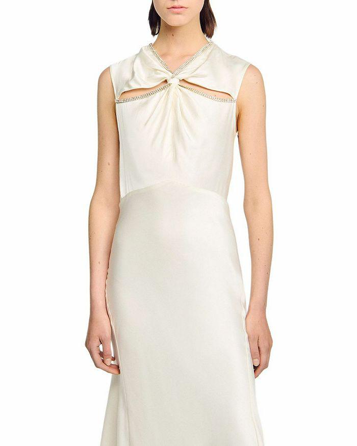 Sandro Rhinestone Trim Satin Maxi Dress