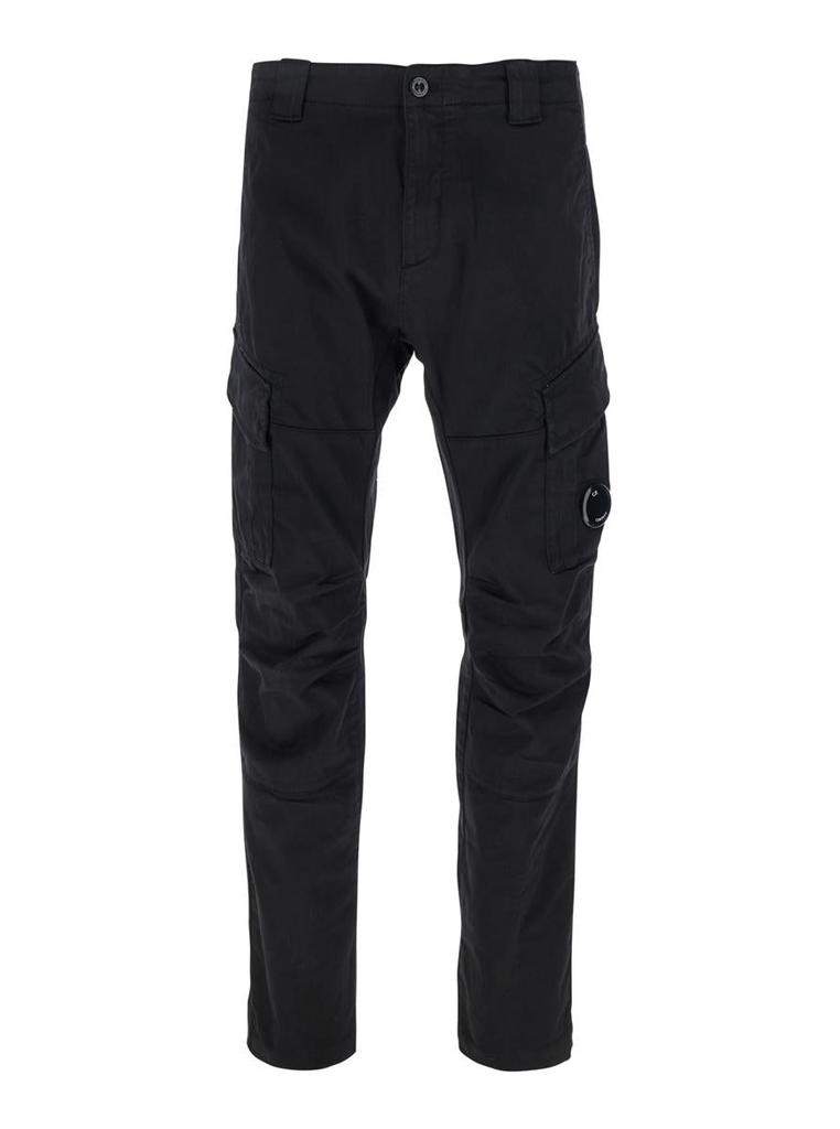 C.P. Company Black Cargo Pants With Lens Motif On The Leg In Cotton Man