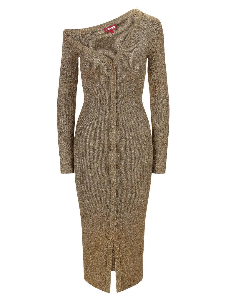 metallic ribbed sweater dress Baltic Born Womens Birgitta Ribbed Sweater Dress | Black + Gold
