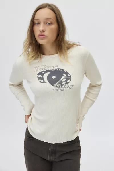 Urban Outfitters Feeling Lucky Graphic Long Sleeve Thermal Tee