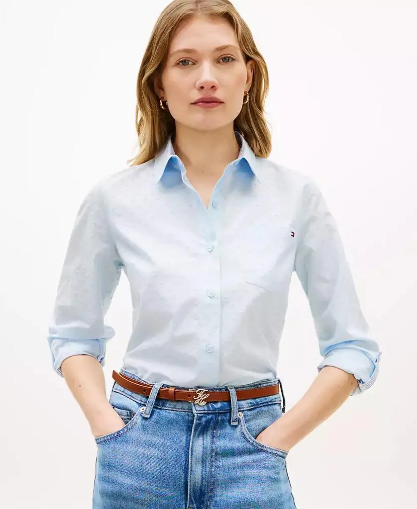 Tommy Hilfiger Women's Clip Dot Roll-Tab Collared Shirt