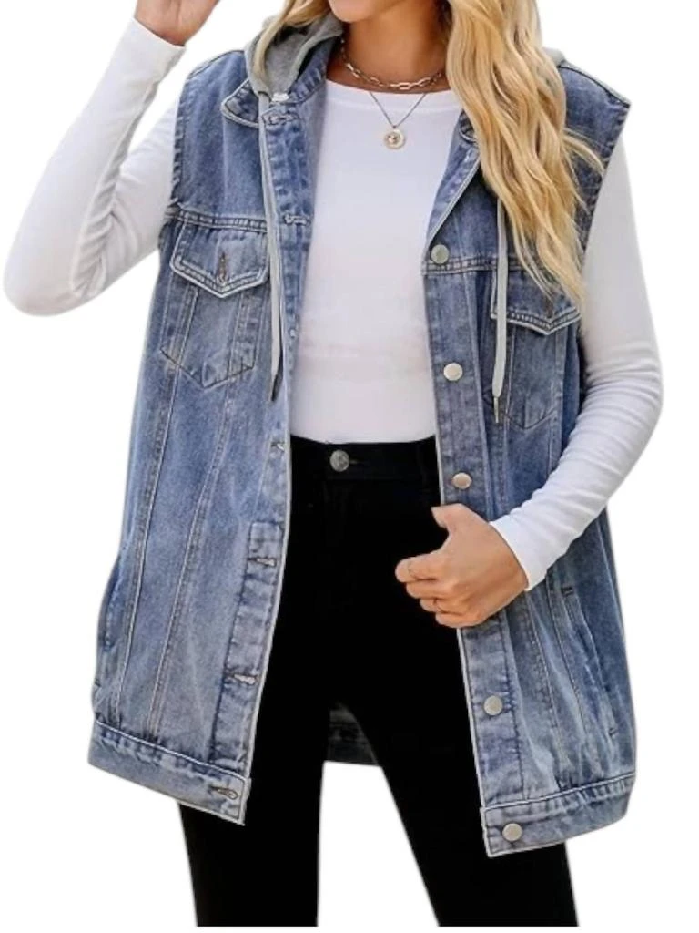 White Birch Detachable Hood Vest In Denim 1