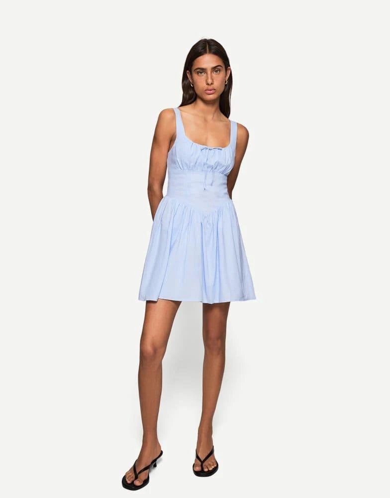 Bershka Bershka linen blend flared mini dress in blue - Dresses & Skirts -  BeyondStyle