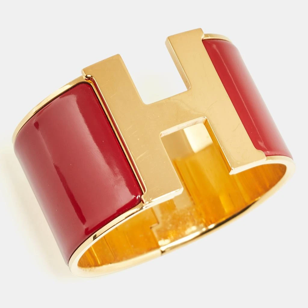 Hermes Hermes Clic Clac H Red Enamel Gold Plated Extra Wide Bracelet 3