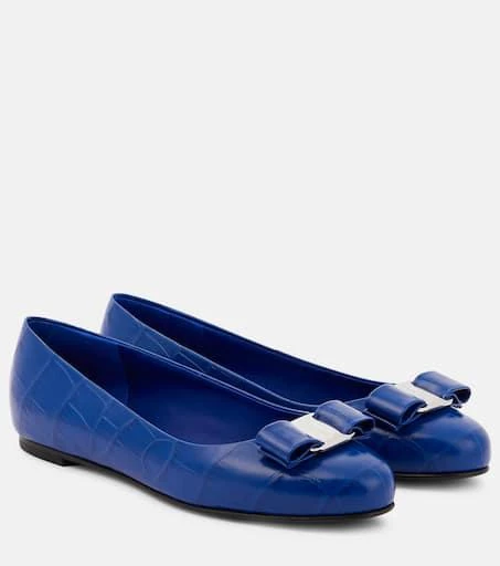 Salvatore Ferragamo Vara Bow croc-effect leather ballet flats 1
