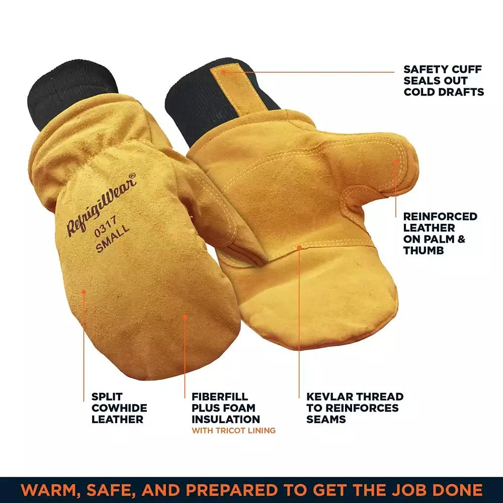 RefrigiWear Men's Warm Fleece Lined Fiberfill Insulated Leather Mitten Gloves 2