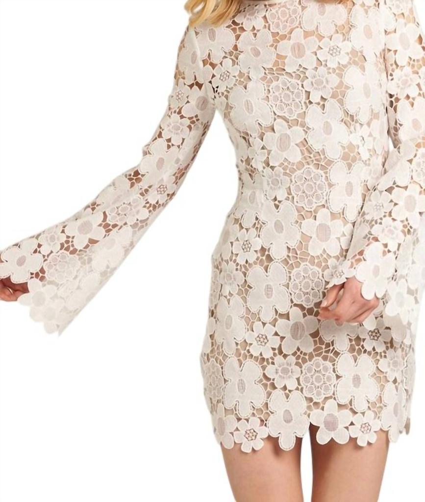 En Creme Floral Lace Bell Sleeve Mini Dress