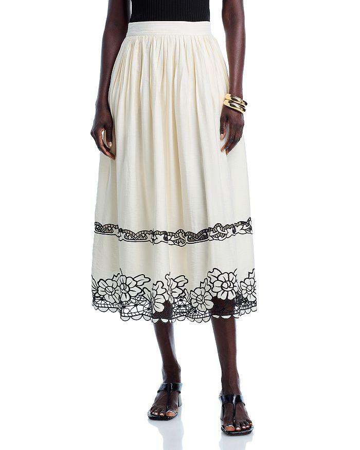 Tahari Embroidered Midi Skirt