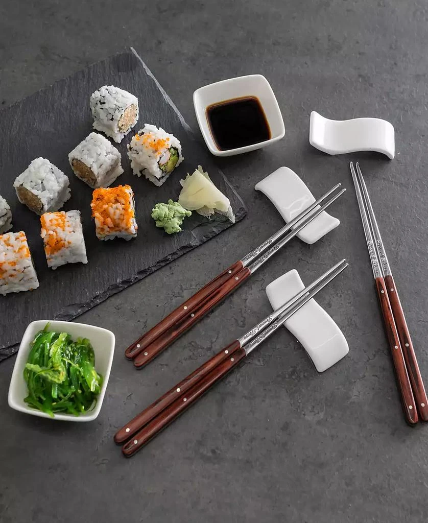 French Home Pakkawood Chopsticks, Ceramic Rests and Sauce Bowls, Set of 4 Pairs 3