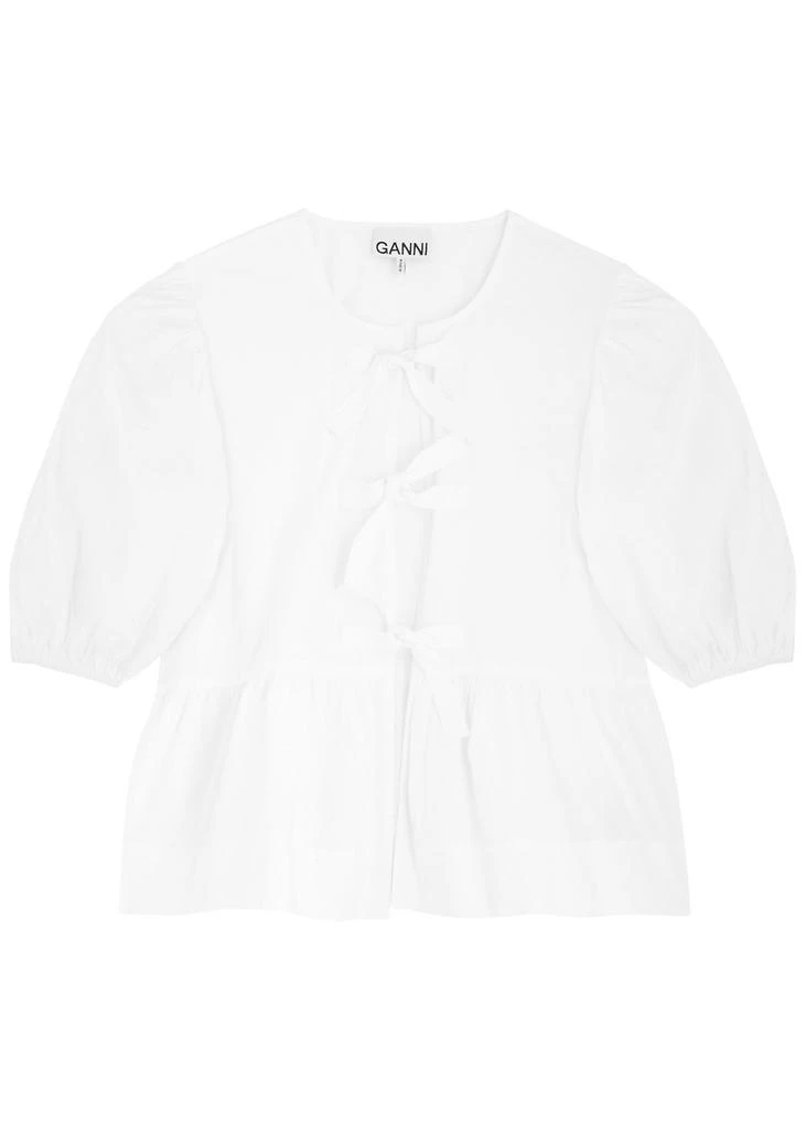 Ganni Tie-front cotton-poplin blouse 1