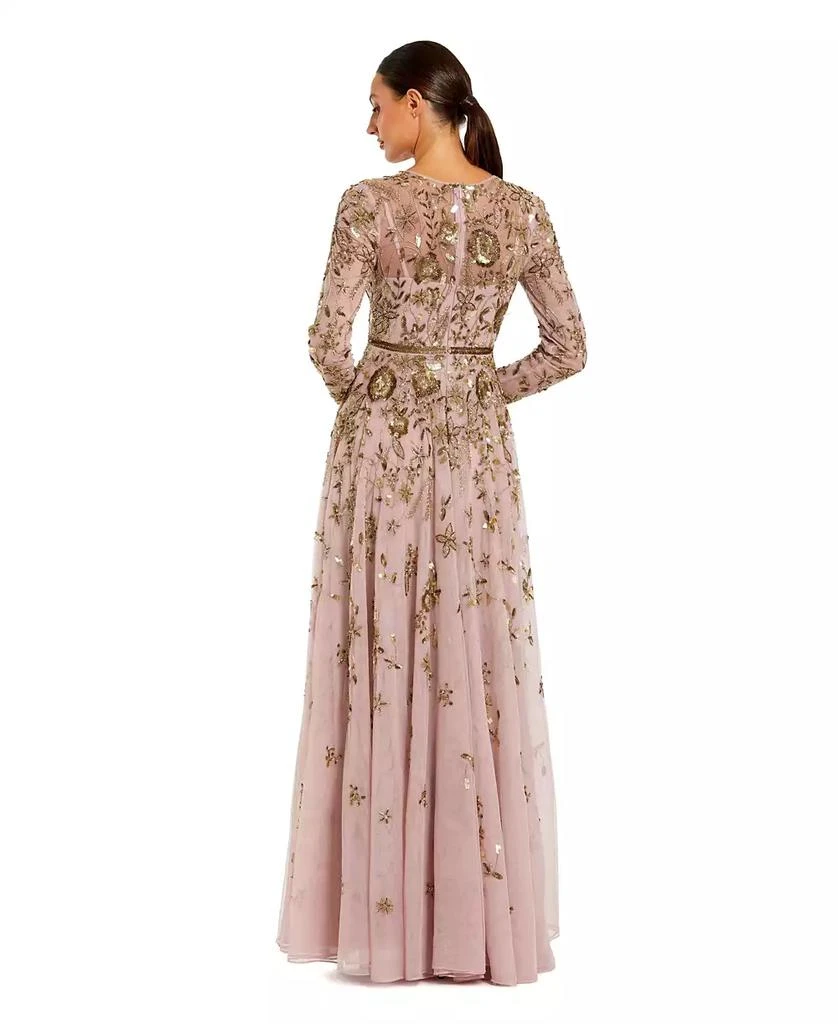 Mac Duggal Women
s Long Sleeve Mesh Floral Embellished Gown 2