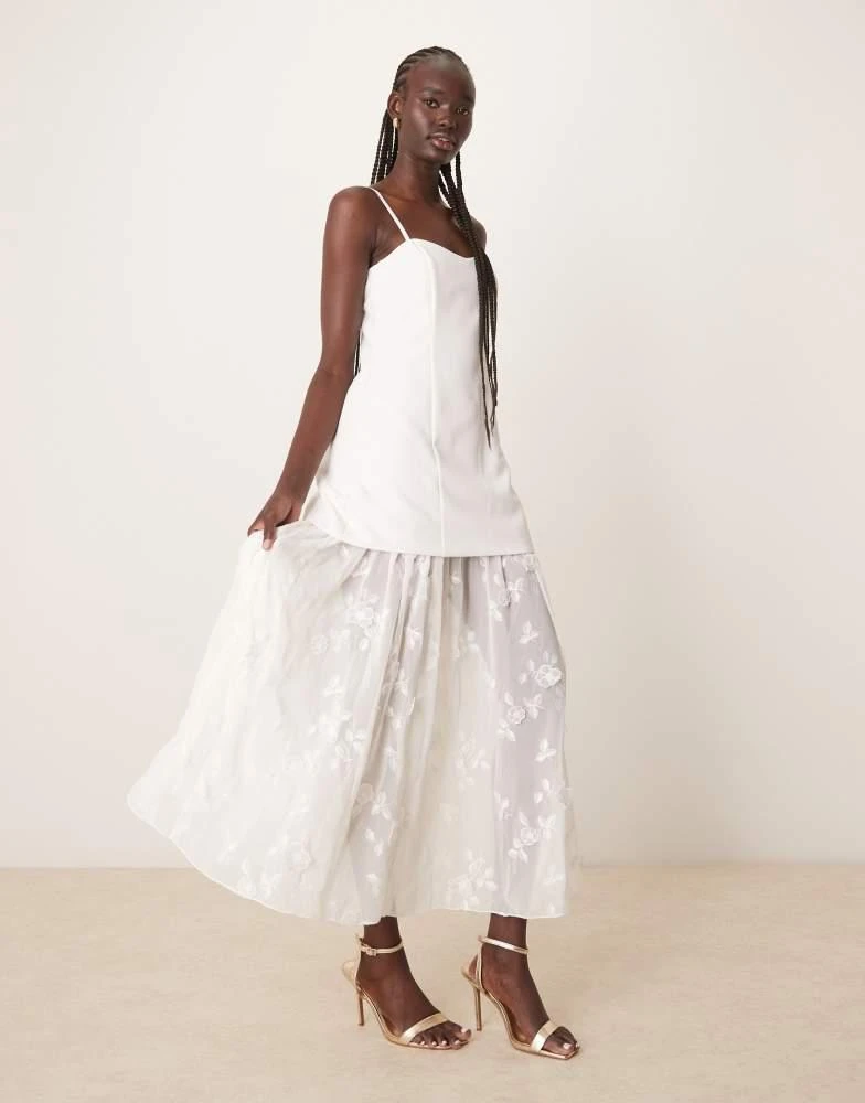 Abercrombie & Fitch Abercrombie & Fitch bridal sheer skirt applique lace maxi dress in off white 2