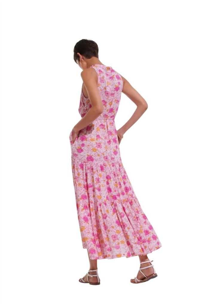 Poupette St Barth Nana V Neck Long Dress In Pink Petunia