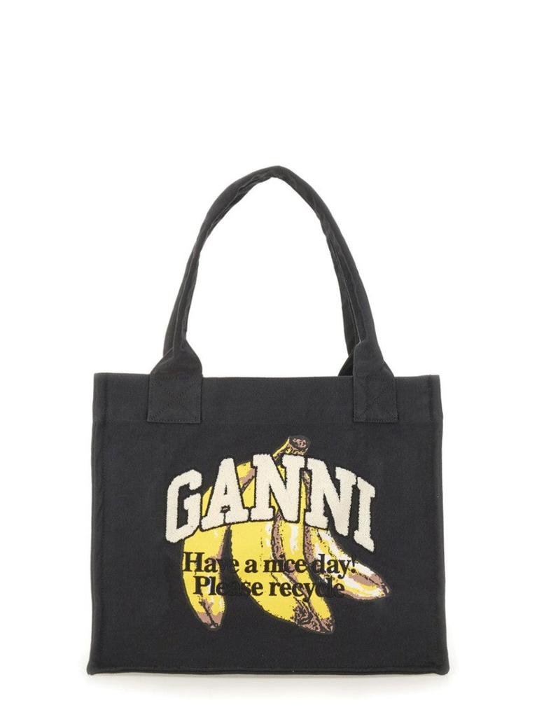 トートバッグ Xxl Logo Shopper Bag - Ganni - Cotton - Black Xxl Logo Shopper Bag - Ganni - Cotton - Black