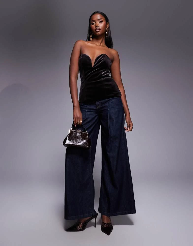 ASOS ASOS DESIGN structured velvet longline corset in chocolate 2