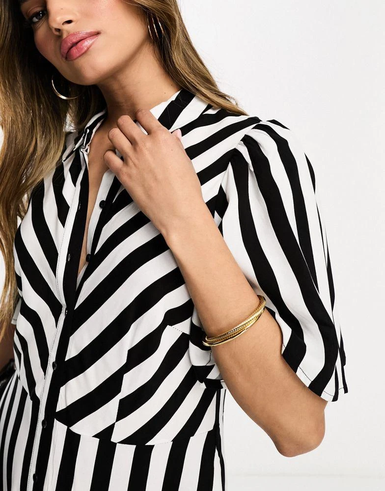 Y.A.S. Y.A.S stripe mini shirt dress in black & white 3