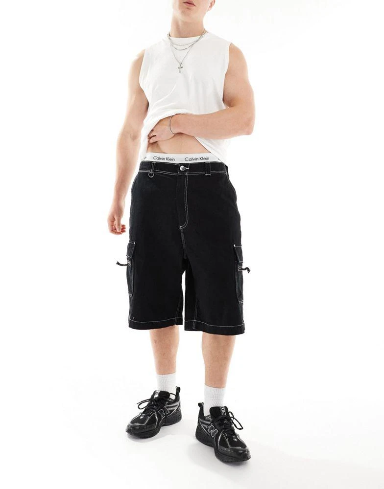 Bershka Bershka soft denim cargo short in black 1